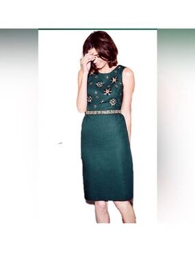 Boden Brunswick emerald floral embellished sheath dress midi Dark Green size 10L